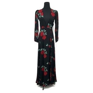 NWT Reformation Milan Maxi Dress Black Floral Hera Wrap Bridesmaid Dress Petite
